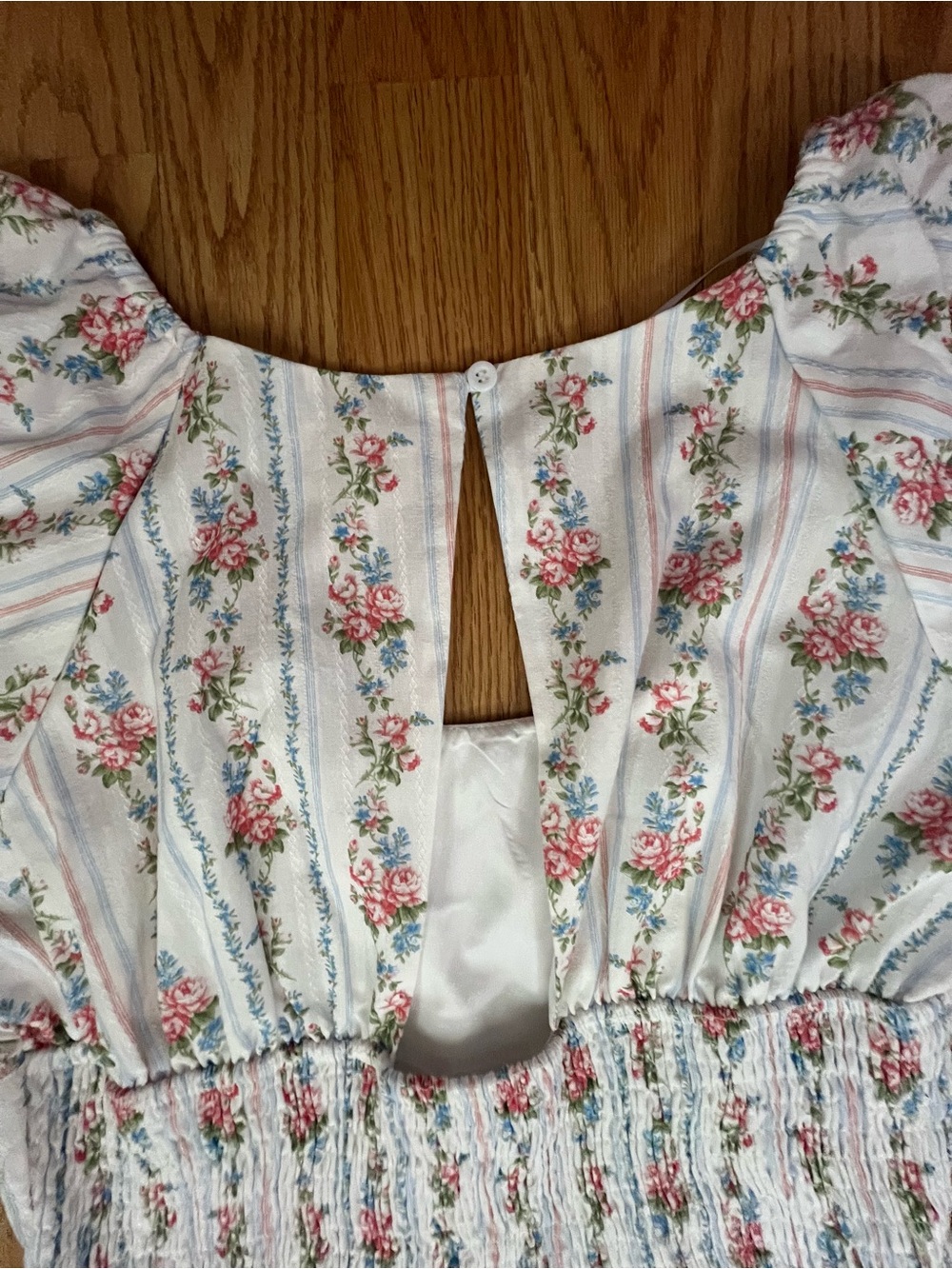 Floral Puff Sleeve Maxi Dress - White with Pink & Blue Floral Print - Picture 10 of 11